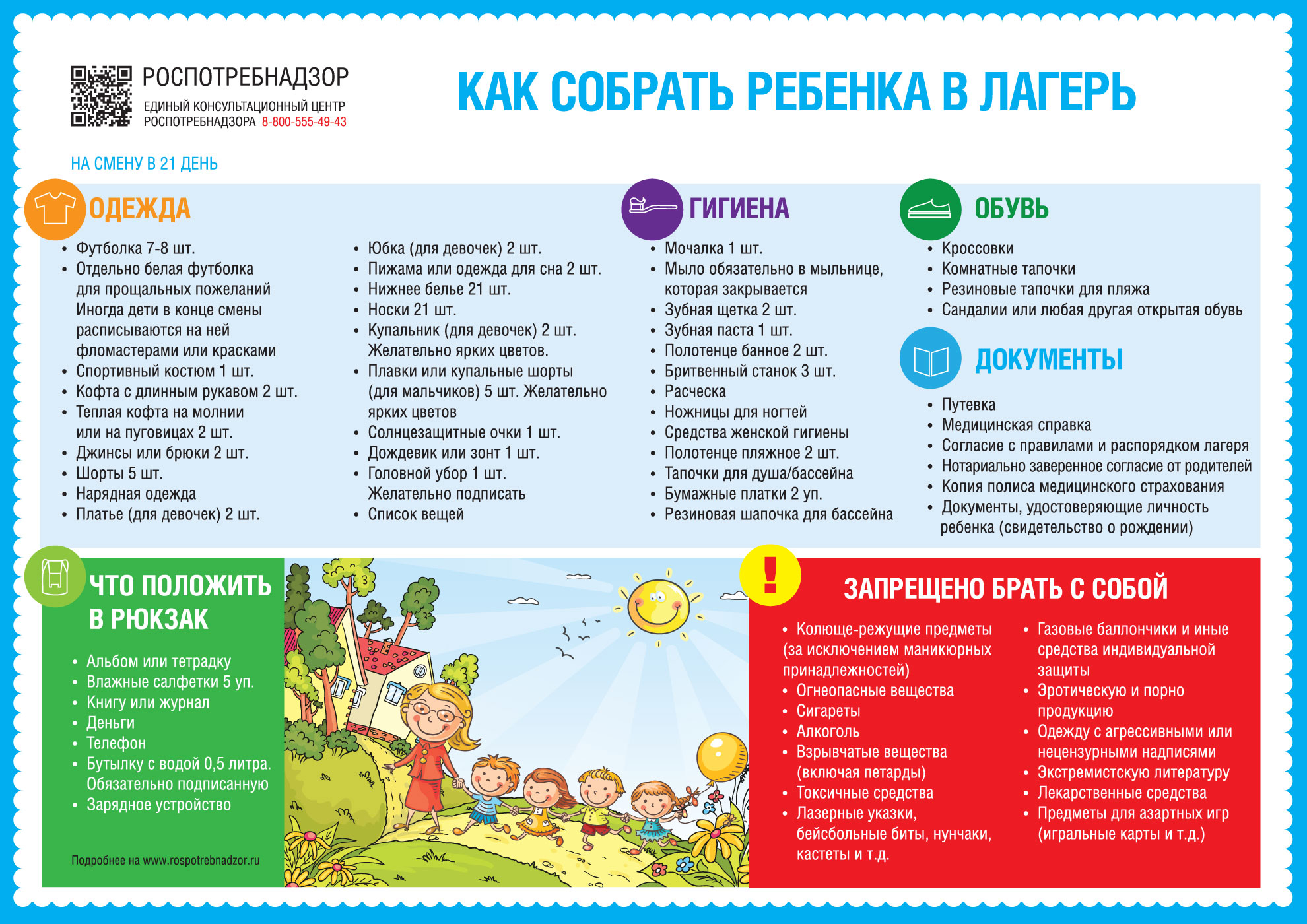 Рекомендации Роспотребнадзора: как собрать ребенка в детский лагерь