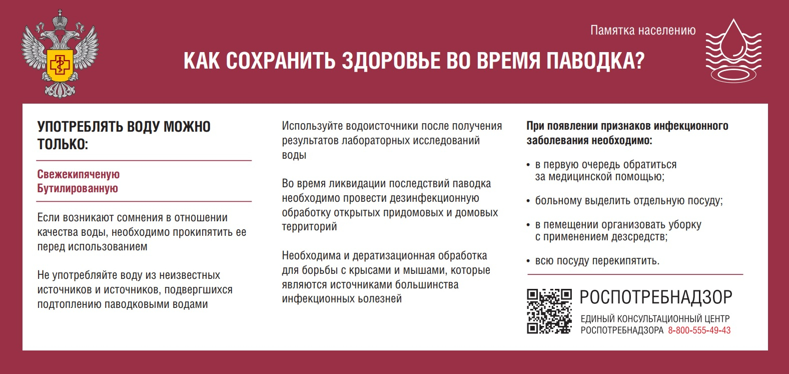 Управление Роспотребнадзора по ЧР в целях обеспечения санитарно-эпидемиологического благополучия населения в период весеннего половодья напоминает жителям о необходимых действиях, которые позволят сохранить здоровье в послепаводковый период