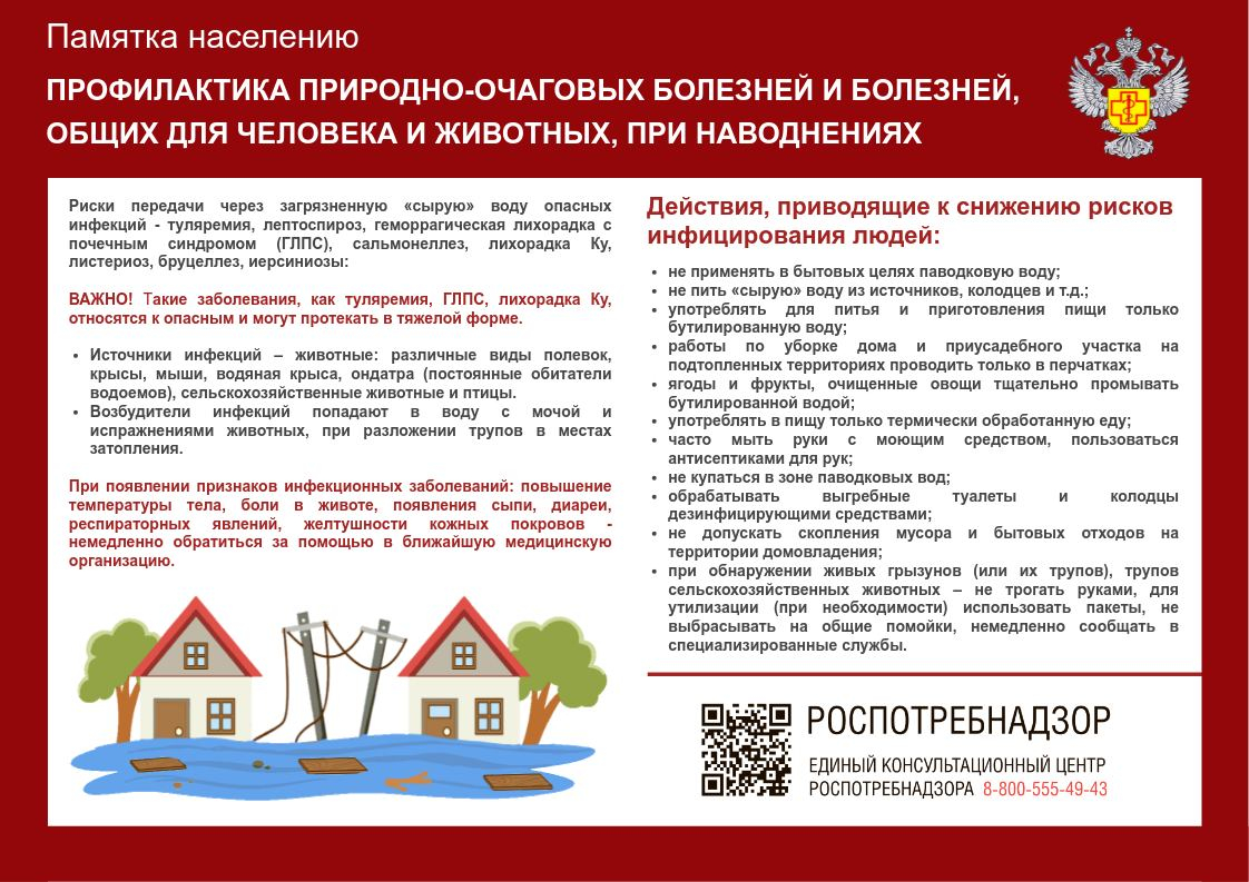 ПАМЯТКА НАСЕЛЕНИЮ ПО ПРОФИЛАКТИКЕ ПРИРОДНО-ОЧАГОВЫХ БОЛЕЗНЕЙ И БОЛЕЗНЕЙ, ОБЩИХ ДЛЯ ЧЕЛОВЕКА И ЖИВОТНЫХ, ПРИ НАВОДНЕНИЯХ