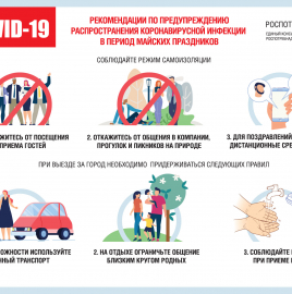 О рекомендациях для населения по профилактическим мероприятиям по предупреждению распространения новой коронавирусной инфекции в период майских праздников.